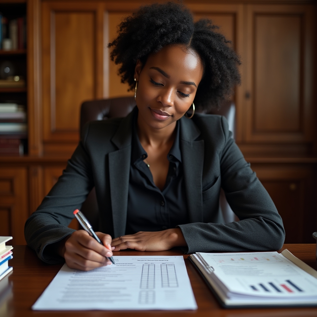 Editor reviewing content quality checklist with focused expression at wooden desk